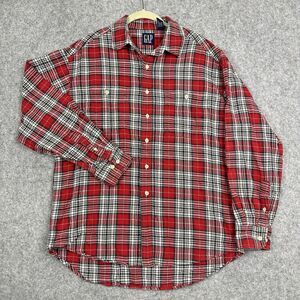 Vintage GAP Flannel Shirt Mens Large Red Black Plaid Grunge Heavyweight Cotton*